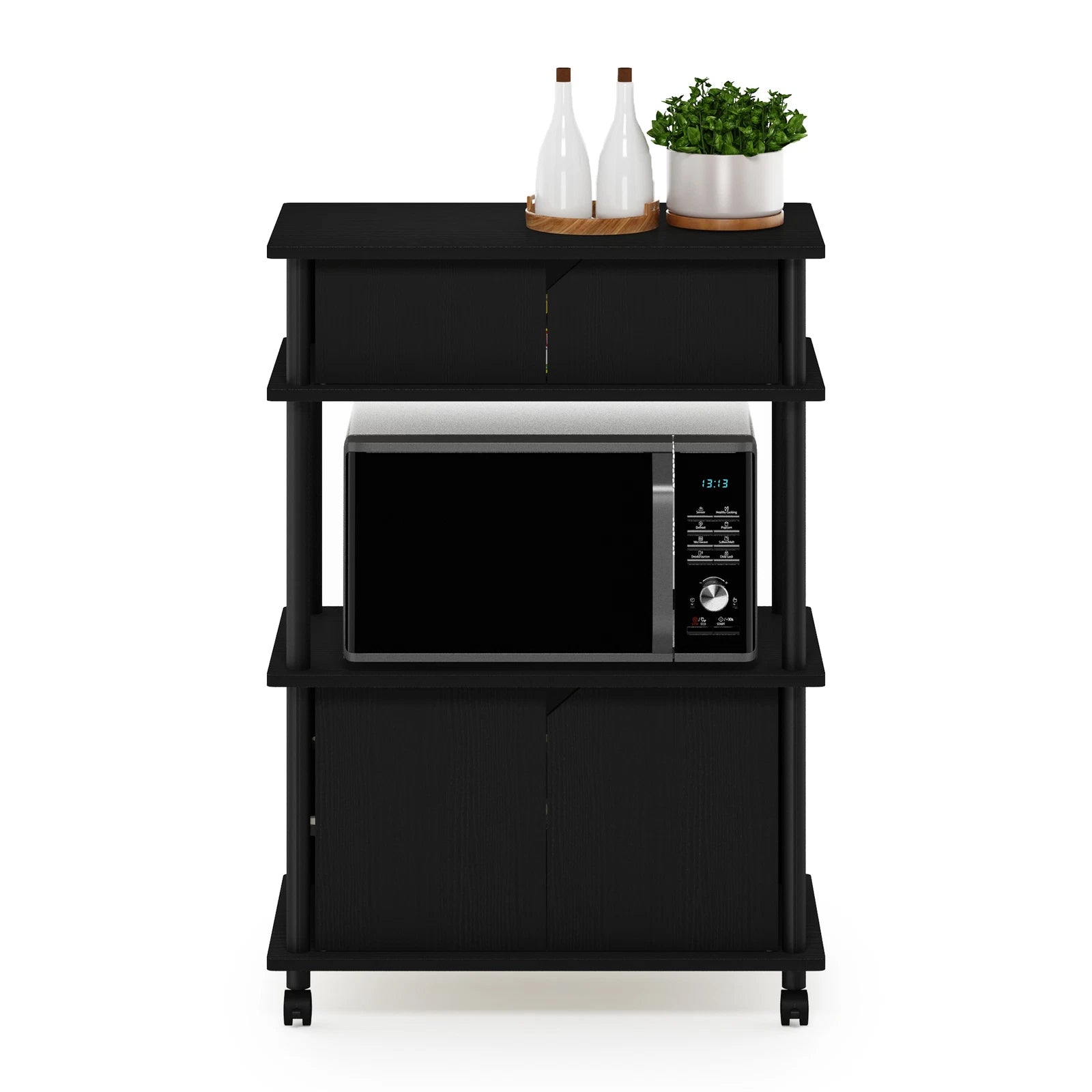 Furinno Turn-N-Tube Kitchen Storage Cart with Cabinet, Americano/Black