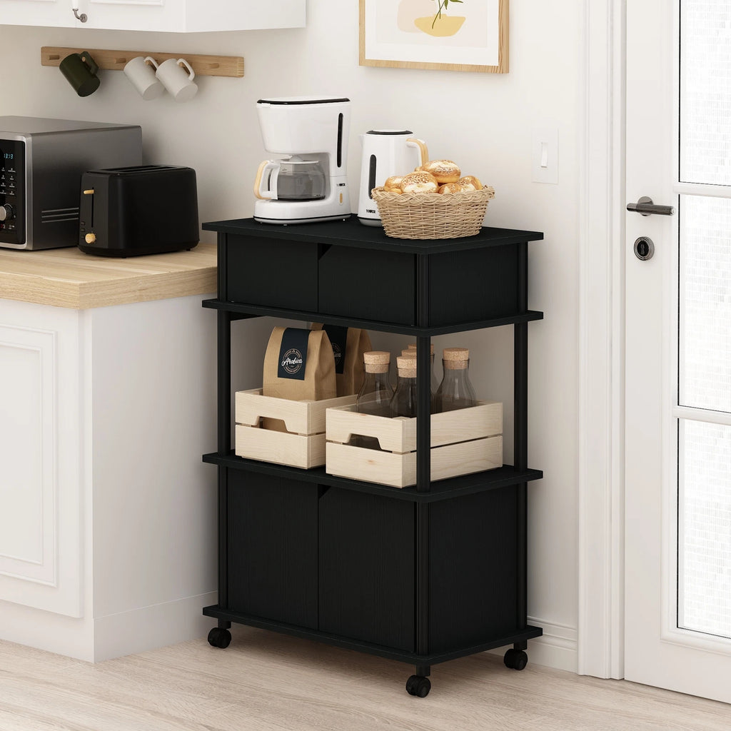 Furinno Turn-N-Tube Kitchen Storage Cart with Cabinet, Americano/Black