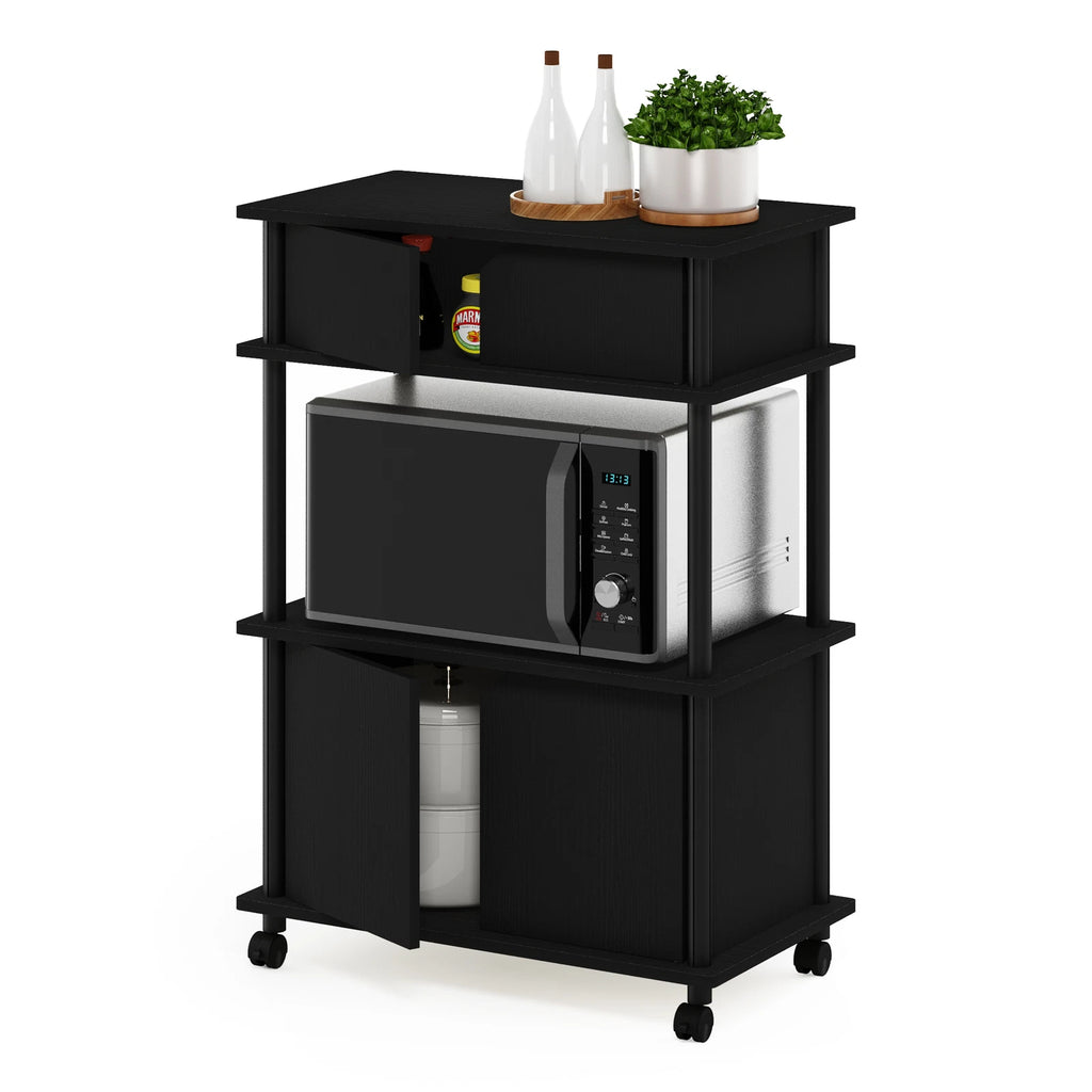 Furinno Turn-N-Tube Kitchen Storage Cart with Cabinet, Americano/Black